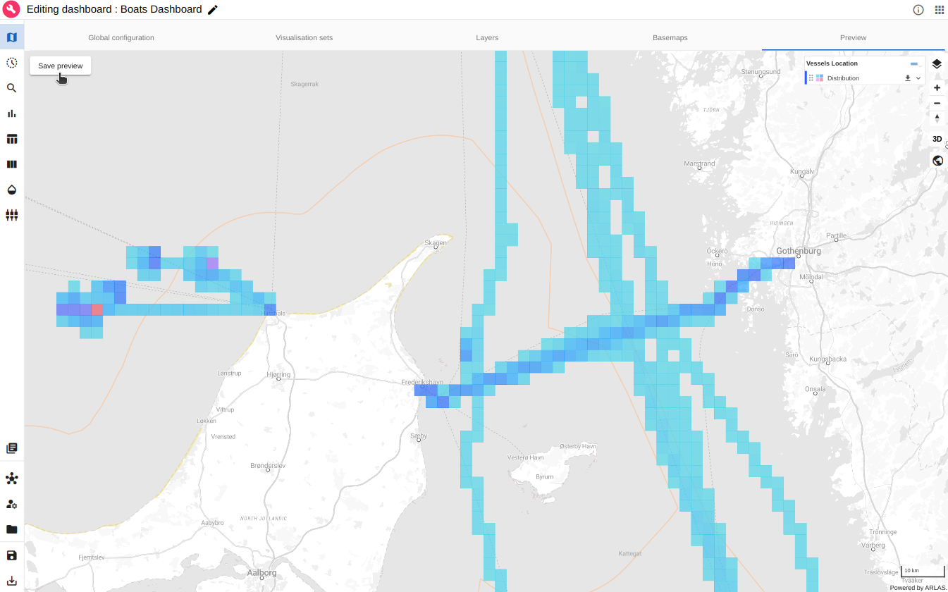 Boats positions geographical distribution